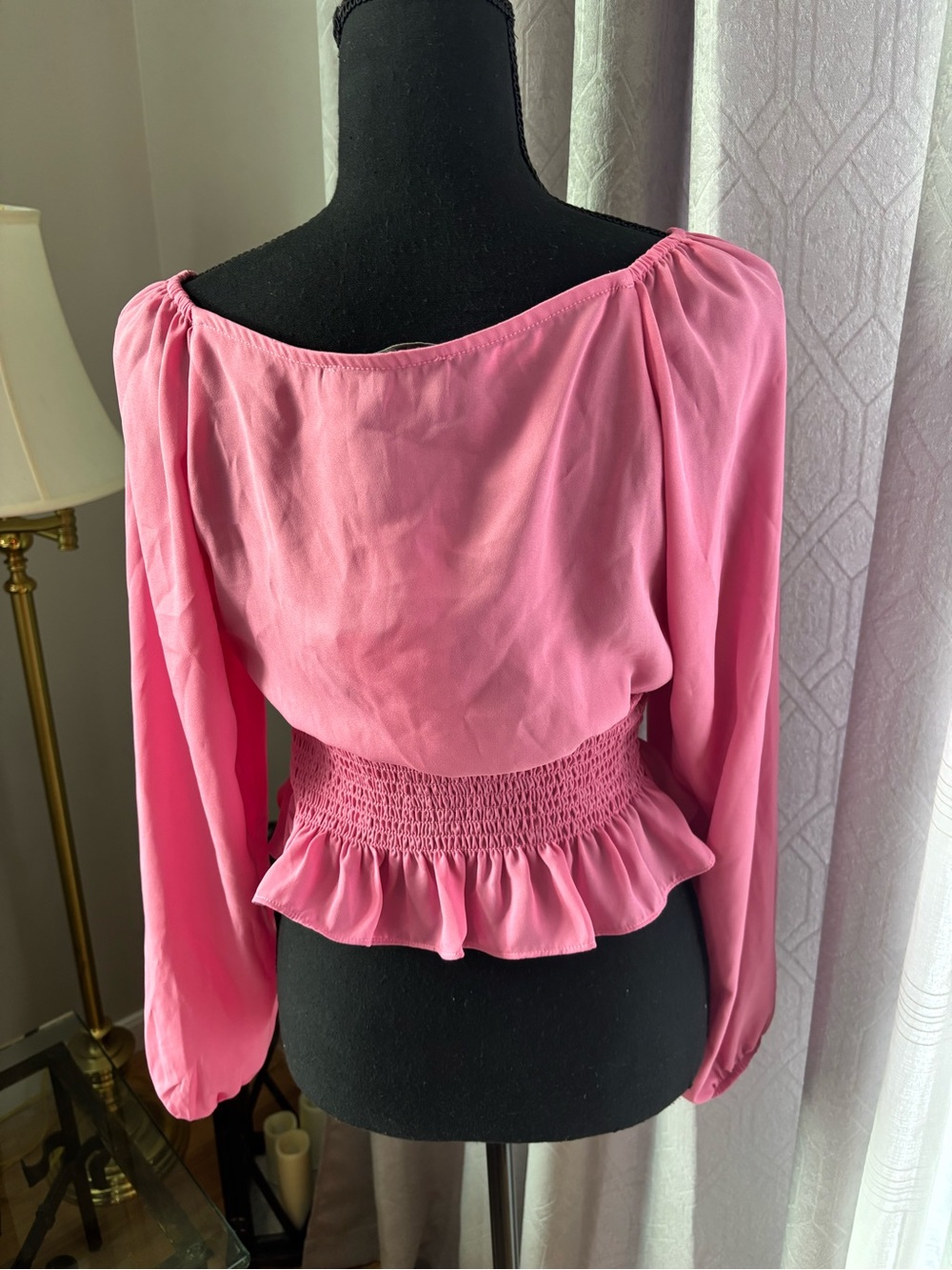 Wayf Bubblegum Pink Smocked Peplum Blouse - Picture 5 of 7